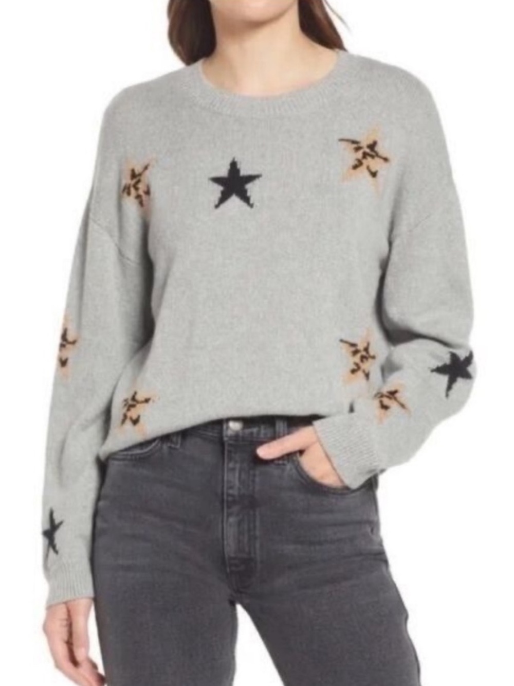 RAILS ‘Perci’ Heather Gray Animal Star Sweater Cotton Cashmere Blend